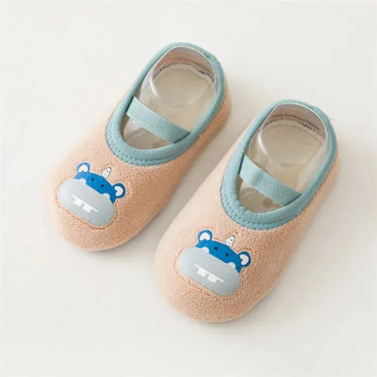 Newborn Baby Boys Girls Anti Slip Cartoon Shoes Winter Indoor Outdoor Slippers Infant Floor First Walk Shoes with Rubber Sole