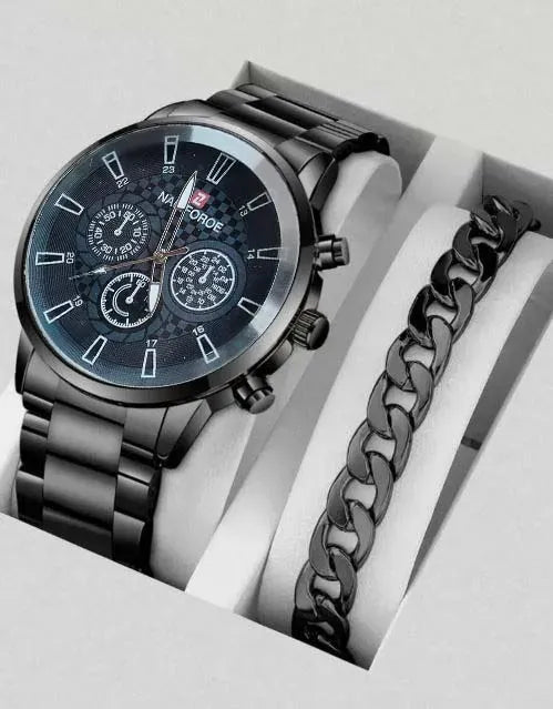 Pack of 2 Fashion Mens Stainless Steel Watches Wristwatch Calendar Luminous Clock Men Business Casual Watch