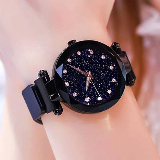 Graceful Glimmer Magnetic Wrist Watch for Ladies,Women & Girls - Luxury Starry Sky Mesh Analog Watch with Magnet Buckle