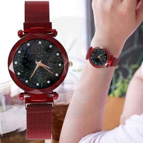 Women Mesh Magnet Buckle Starry Sky Luxury Fashion Analog Watches for Girls - 2025 Model - Magnetic Strip/Chain